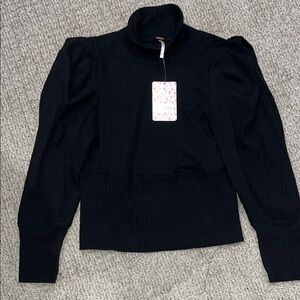 Free People Black Turtleneck Sweater Shirt with Textured Knit